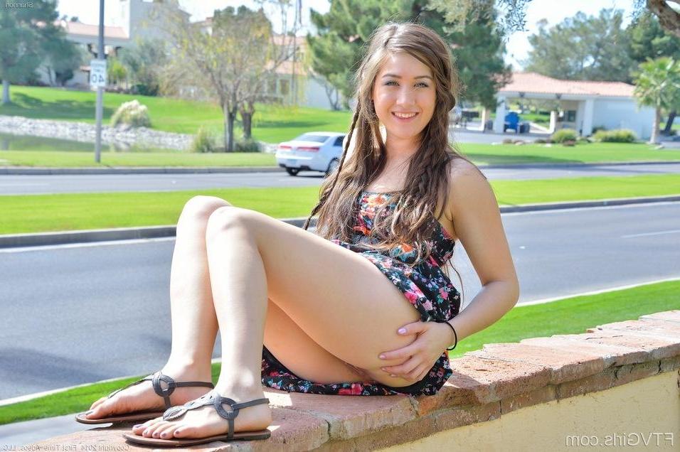 16P Pretty teen Shannon lifts her summer dress to masturbate in public