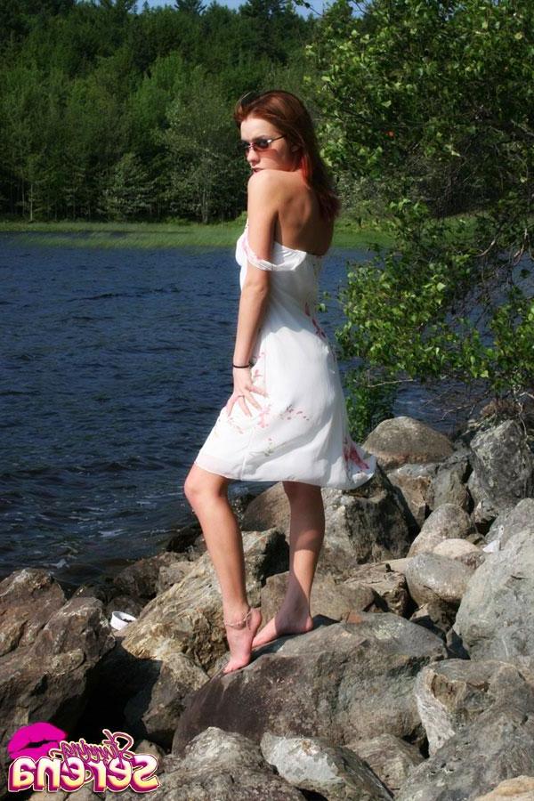 12P Stunning Serena shows off her sexy legs by the pond