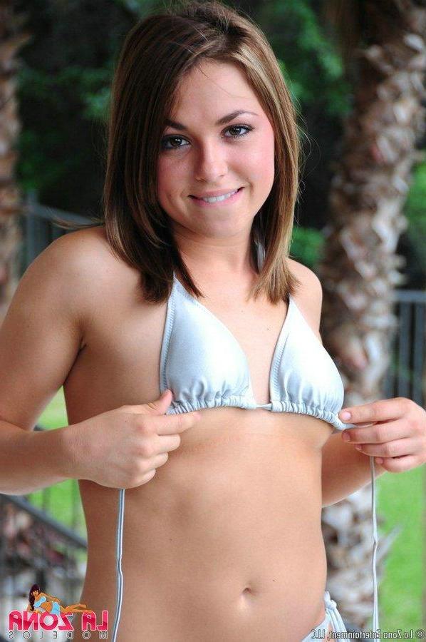 15P Taylor takes hey bikini off to jump in the pool completely naked