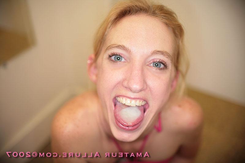 16P Skinny blonde teen Karen sucks cock in a store