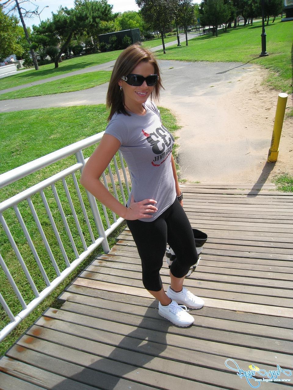 16P Ann Angel exposes her sexy ass and panties while on a walk