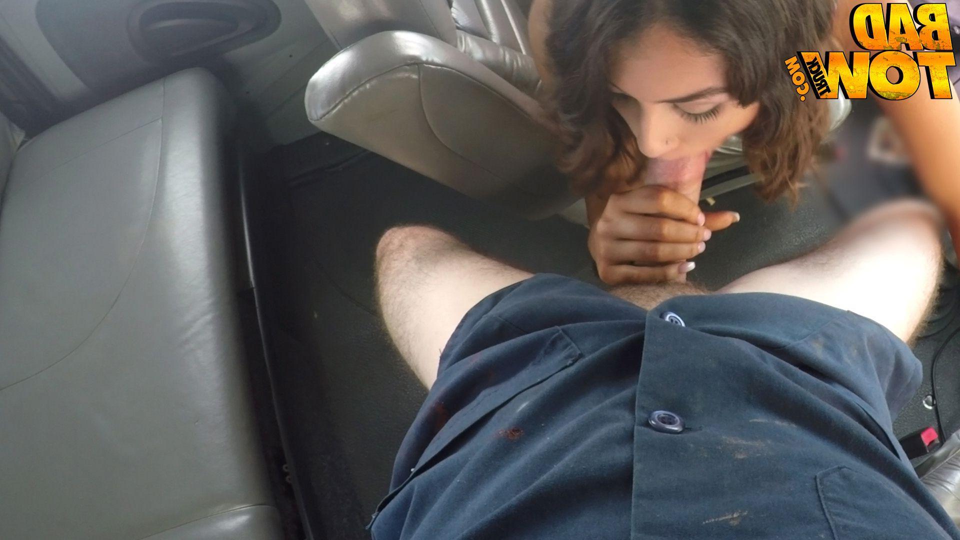 20P Brunette amateur Kylie is stranded at the side of the road and fucks the tow truck driver