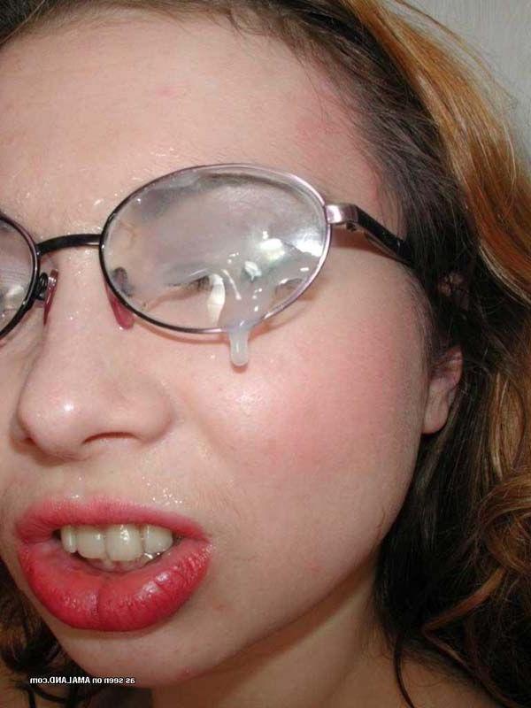 15P Pictures of a hot girlfriend in glasses getting covered in jizz
