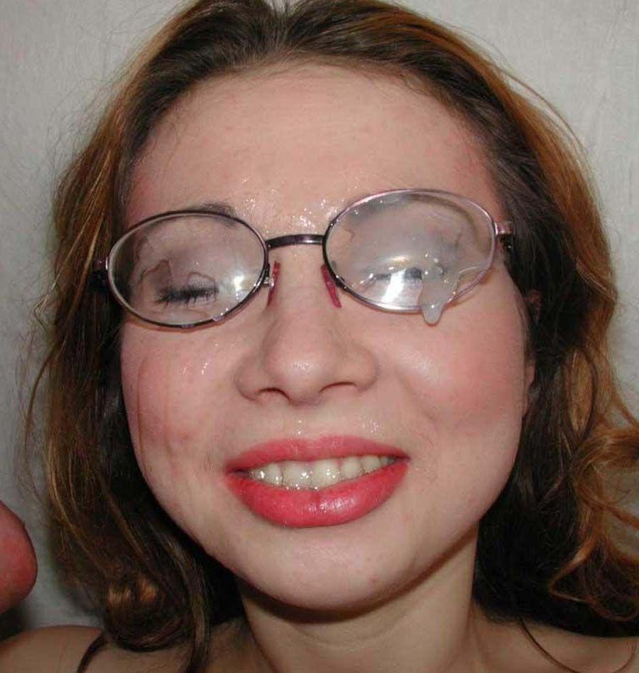 15P Pictures of a hot girlfriend in glasses getting covered in jizz