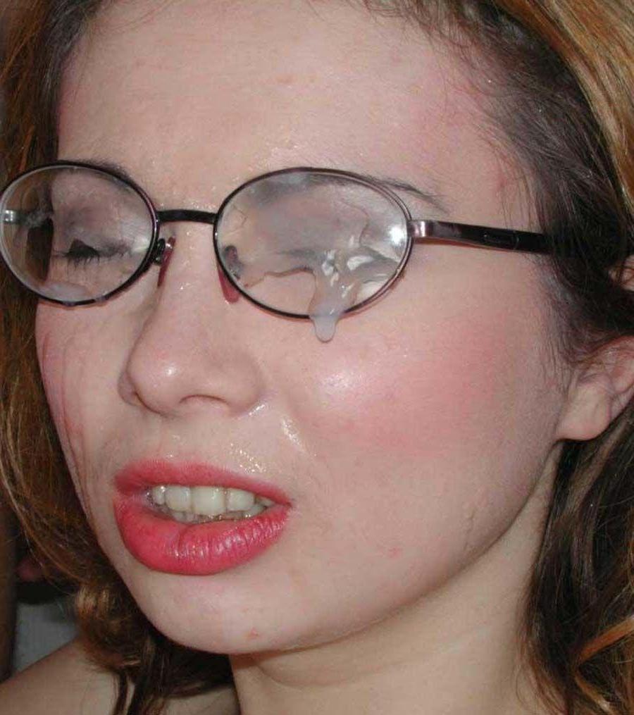 15P Pictures of a hot girlfriend in glasses getting covered in jizz
