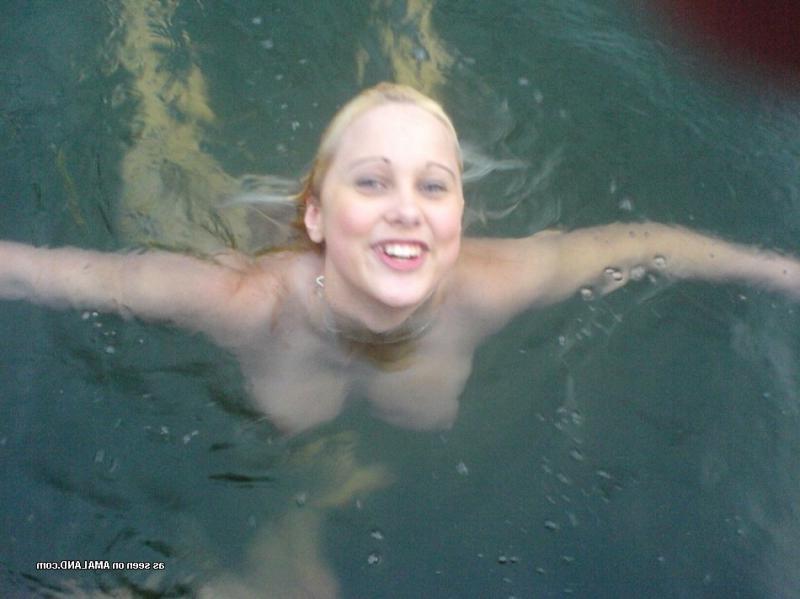 15P Pictures of two naughty blonde girlfriends going for a topless swim