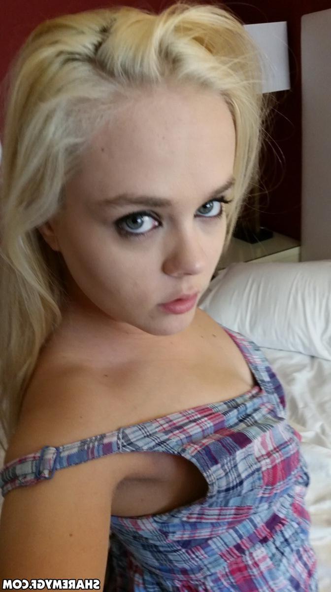 12P Cute perky blonde girlfriend strips out of her little dress as she takes selfies for her boyfriend