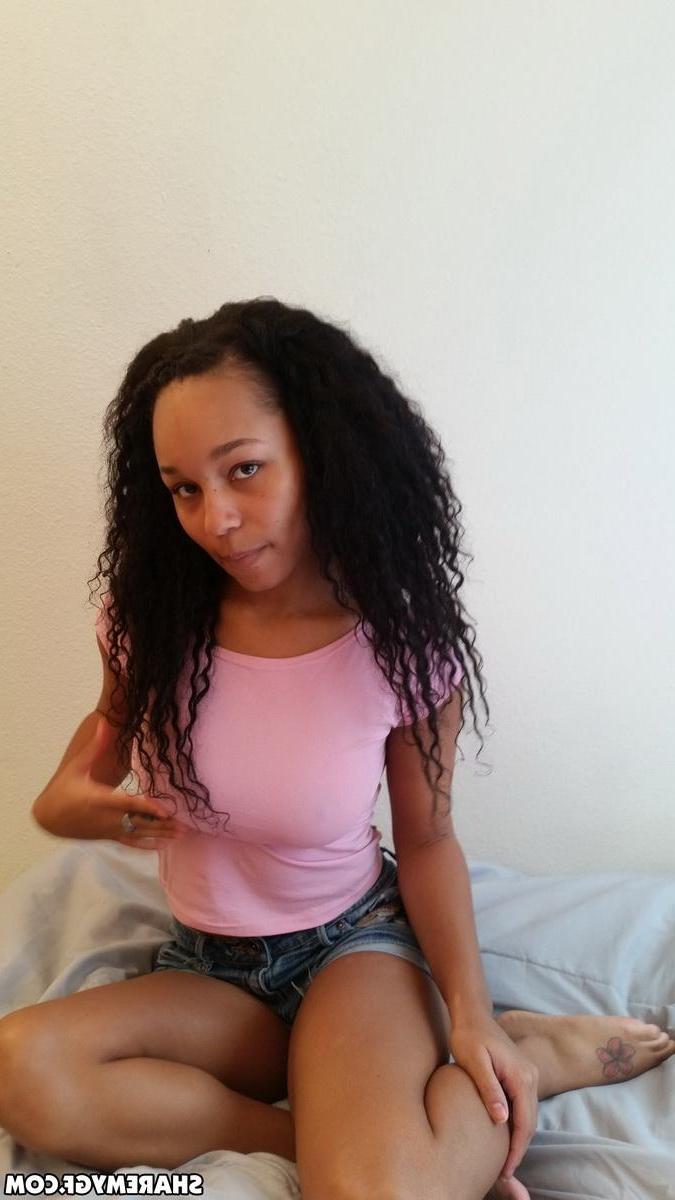12P Busty ebony GF shows off her big tits for you at home