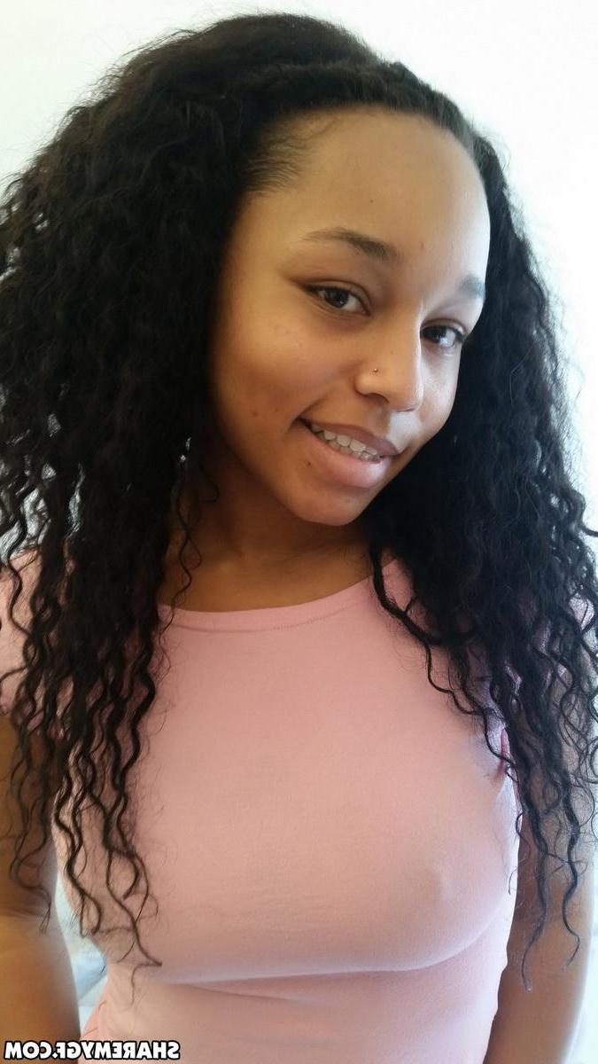 12P Busty ebony GF shows off her big tits for you at home