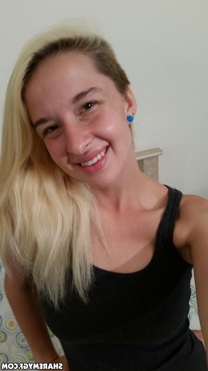 12P Blonde girlfriend shows off her big natural tits as she takes selfshot pictures for you