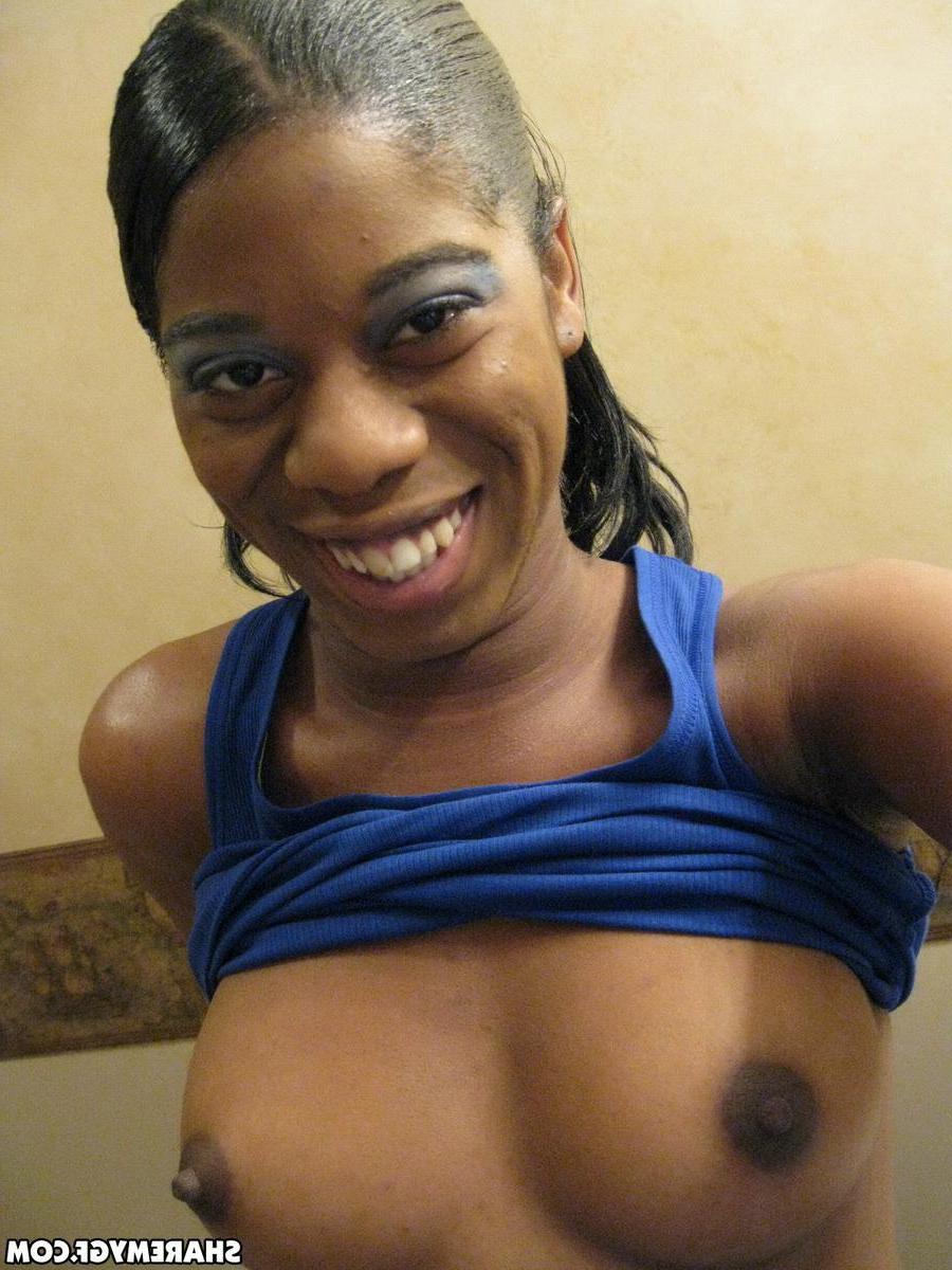 12P Busty black girlfriend shows off her perfect tits while taking selfshot pictures