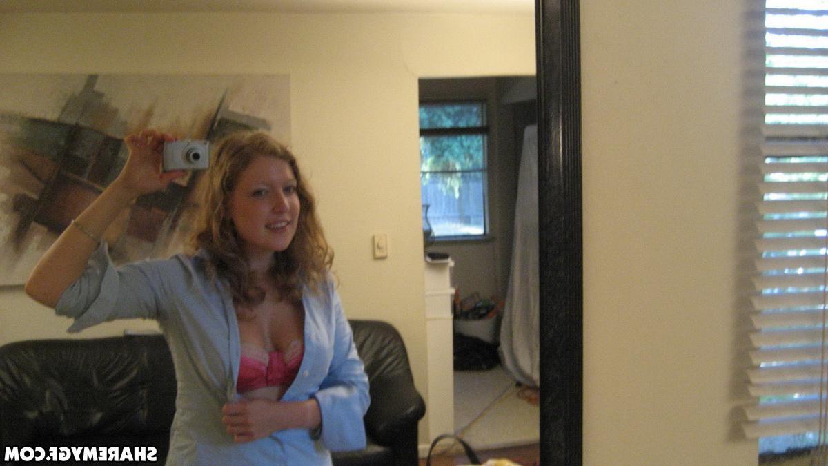 12P Busty blonde girlfriend takes selfies in the mirror of her big natural tits