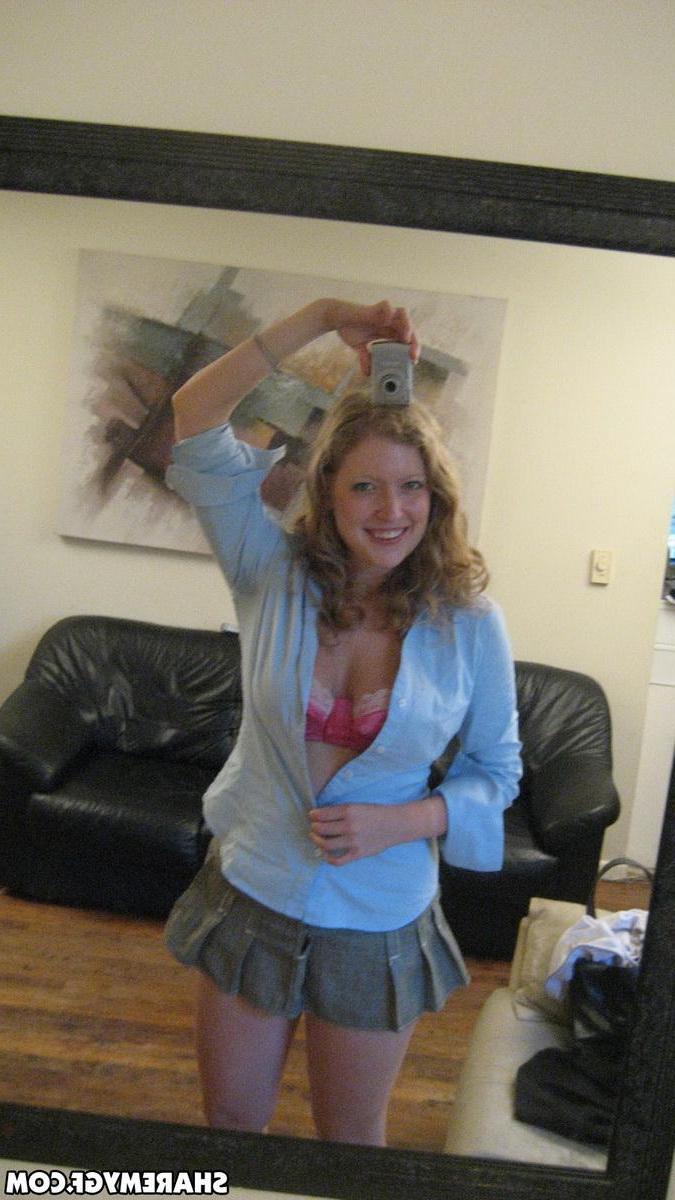 12P Busty blonde girlfriend takes selfies in the mirror of her big natural tits