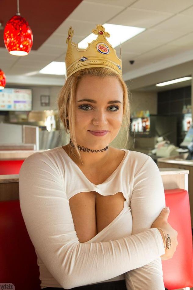 8P Busty blonde Gwen Stanberg flashes her big boobs at a Burger King