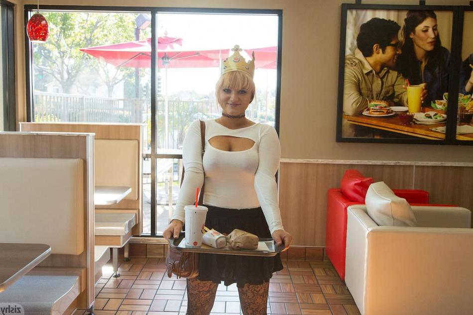 8P Busty blonde Gwen Stanberg flashes her big boobs at a Burger King