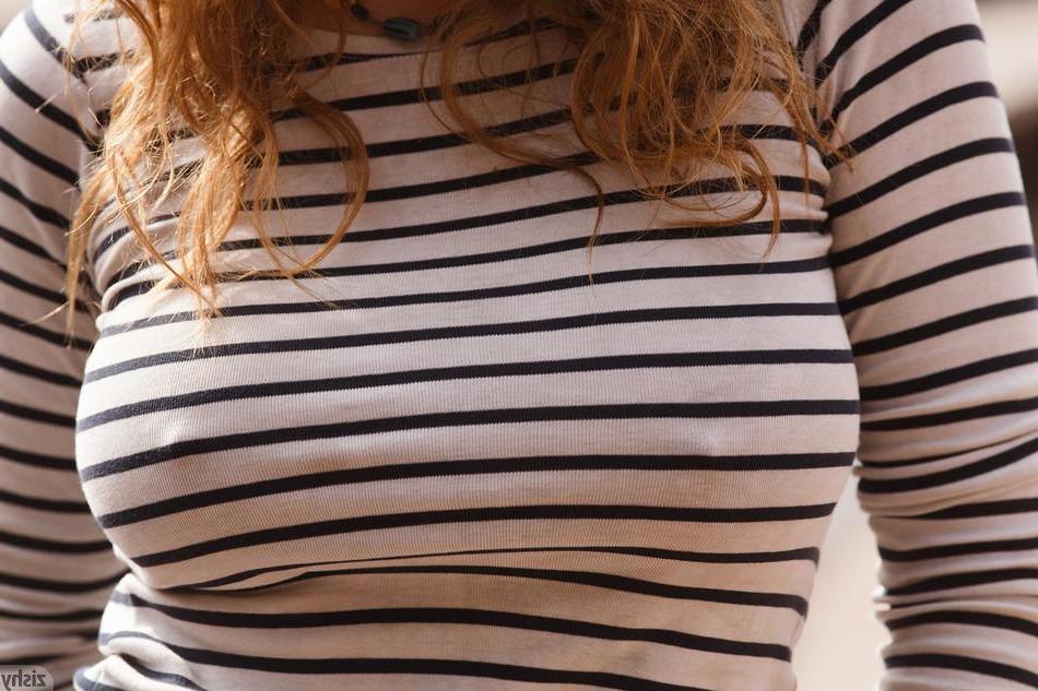 8P Busty coed Hilary Craig shows off her big boobs outside
