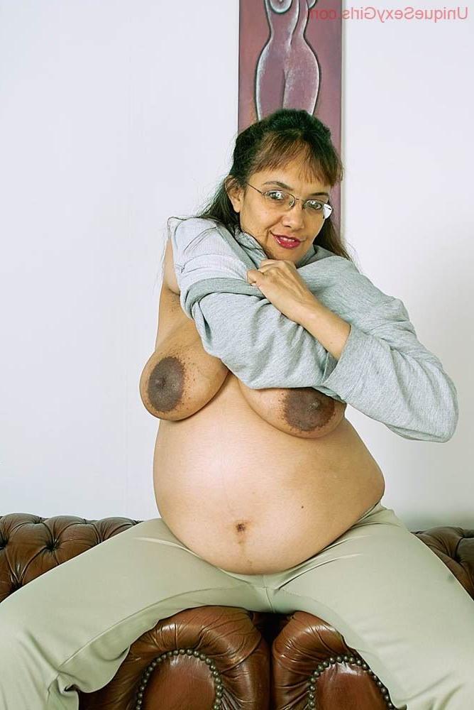 16P busty preggo mature in pantyhose milking her boobs