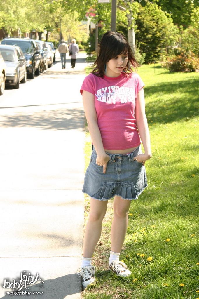 16P Teen in short skirt outdoors