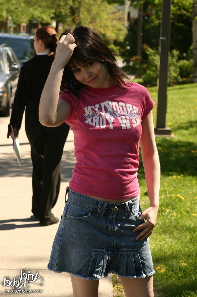 16P Teen in short skirt outdoors
