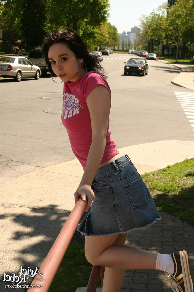 16P Teen in short skirt outdoors