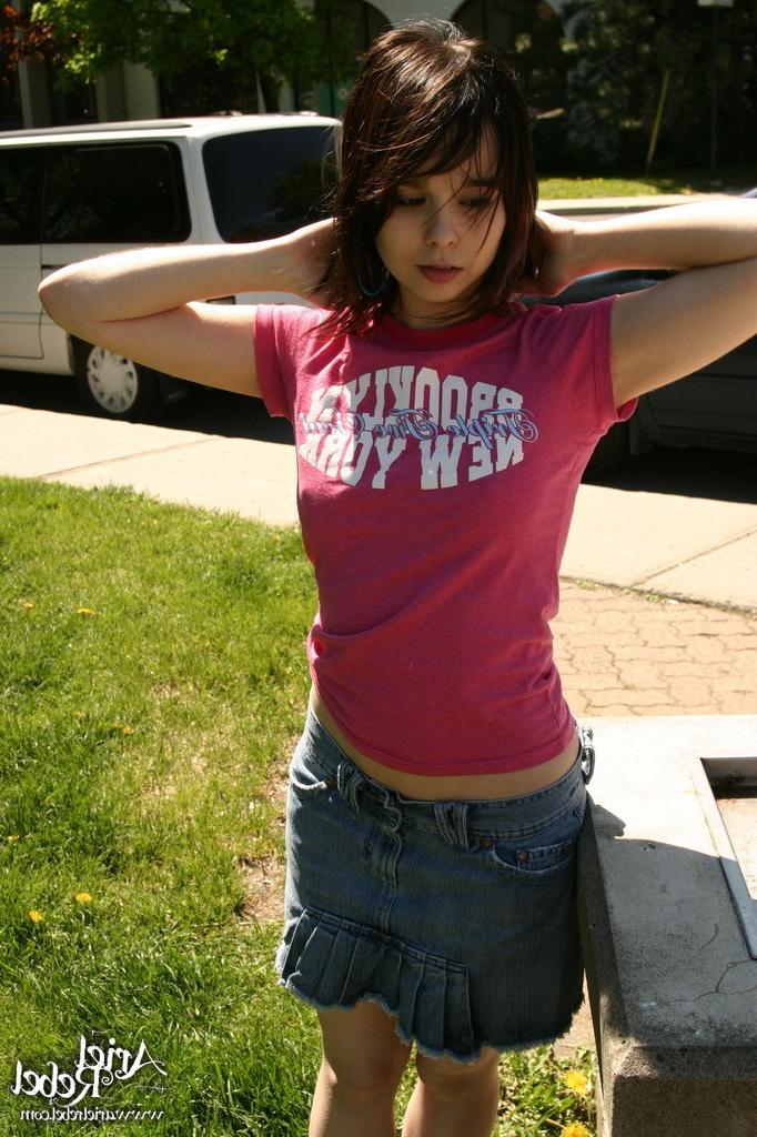 16P Teen in short skirt outdoors