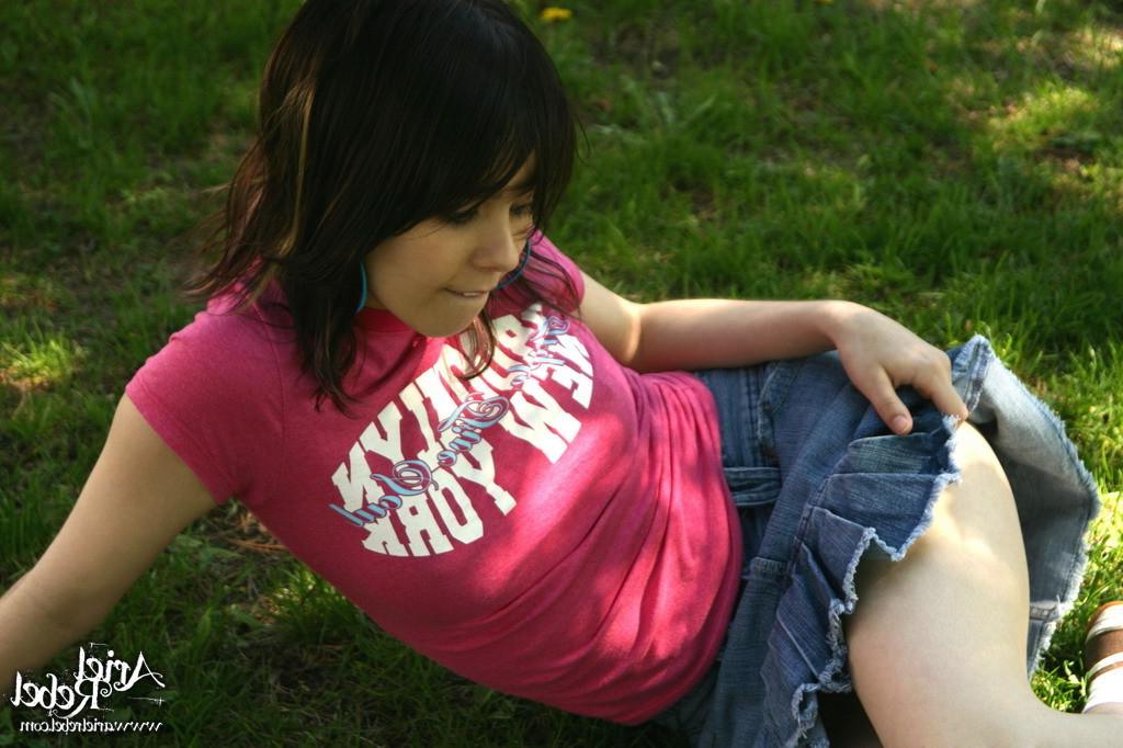 16P Teen in short skirt outdoors