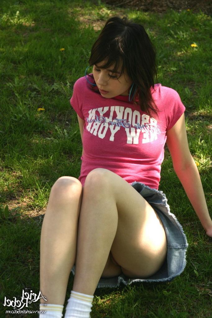 16P Teen in short skirt outdoors
