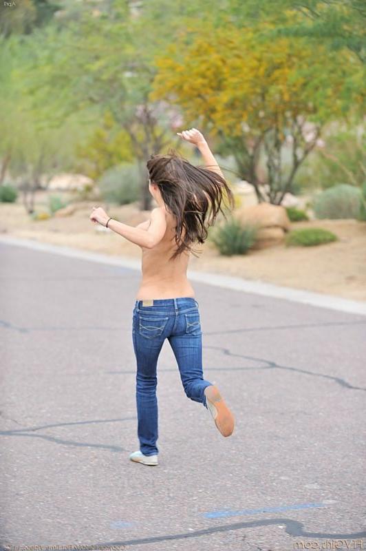 15P Petite brunette flashes her natural d cups in the street
