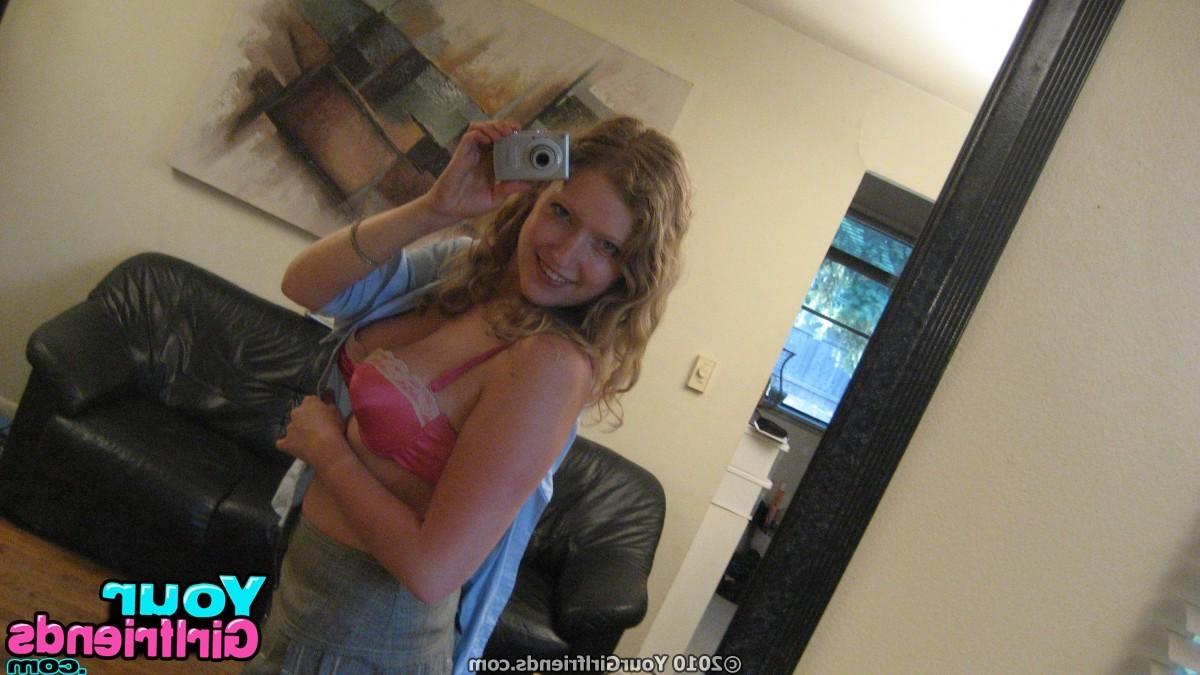10P Blonde softy takes some hot naked self pics in her mirror for her boyfriend