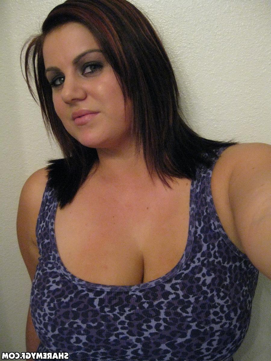 12P Chubby girlfriend takes selfshot pictures of her really huge plump tits in the m