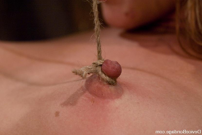 15P Ariel sexy redhead metal bound with spread and nipples rope tied
