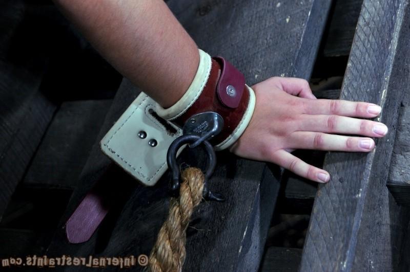 16P Sasha dungeon bound in cage with tits clamped and toy fucked