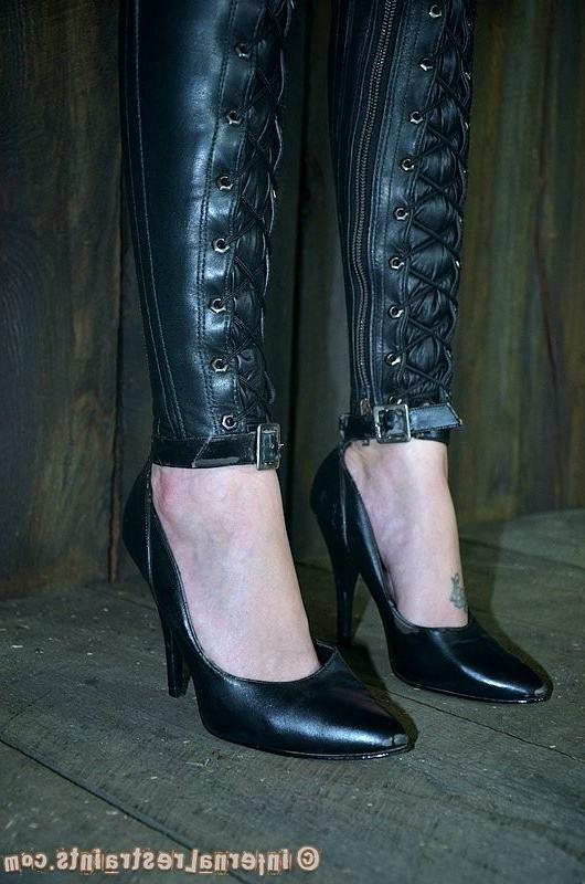 16P Hailey amateur on high heels is strap bound in dark dungeon