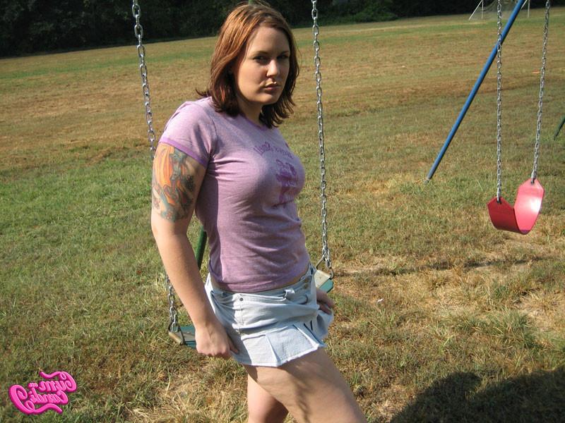 16P Candi Showing What's Up Her Skirt While Swinging On A Swing