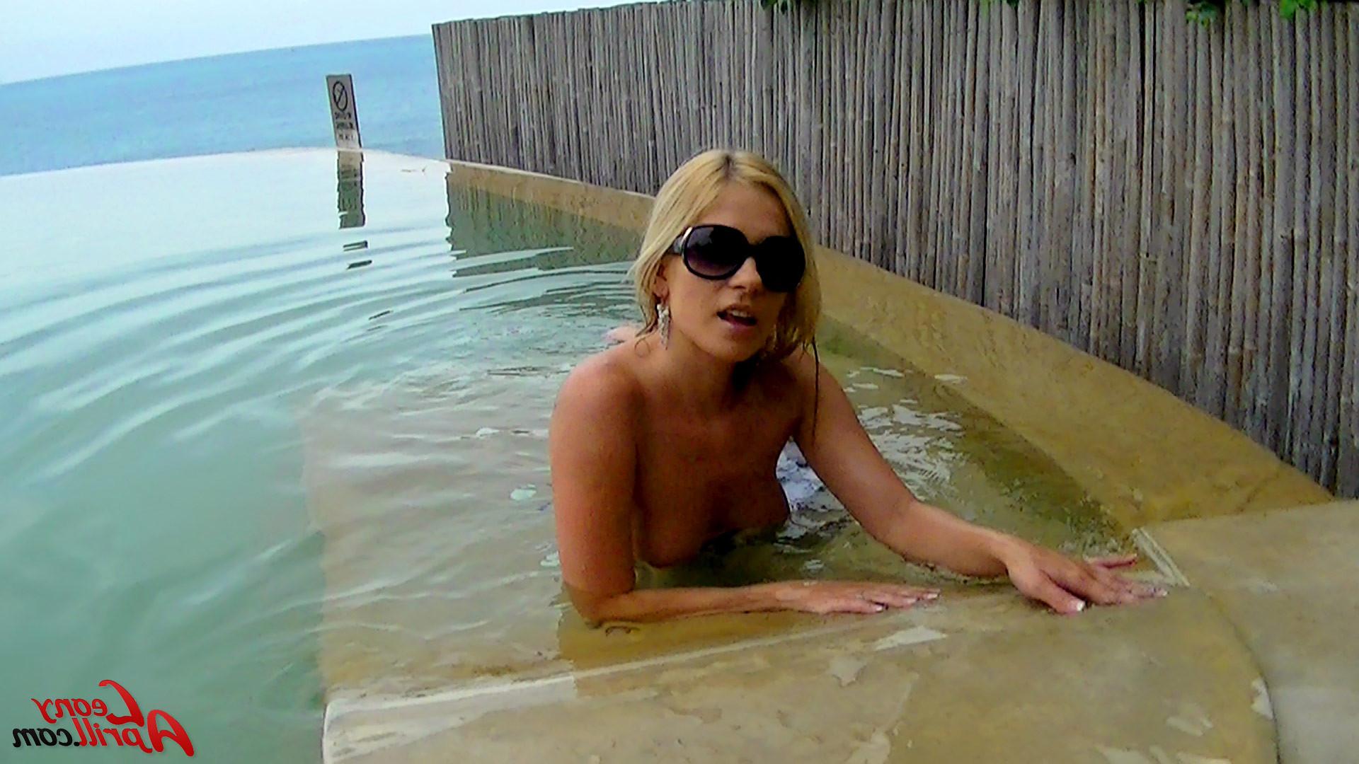 15P A handsome blonde sweetie loves swimming naked in a pool