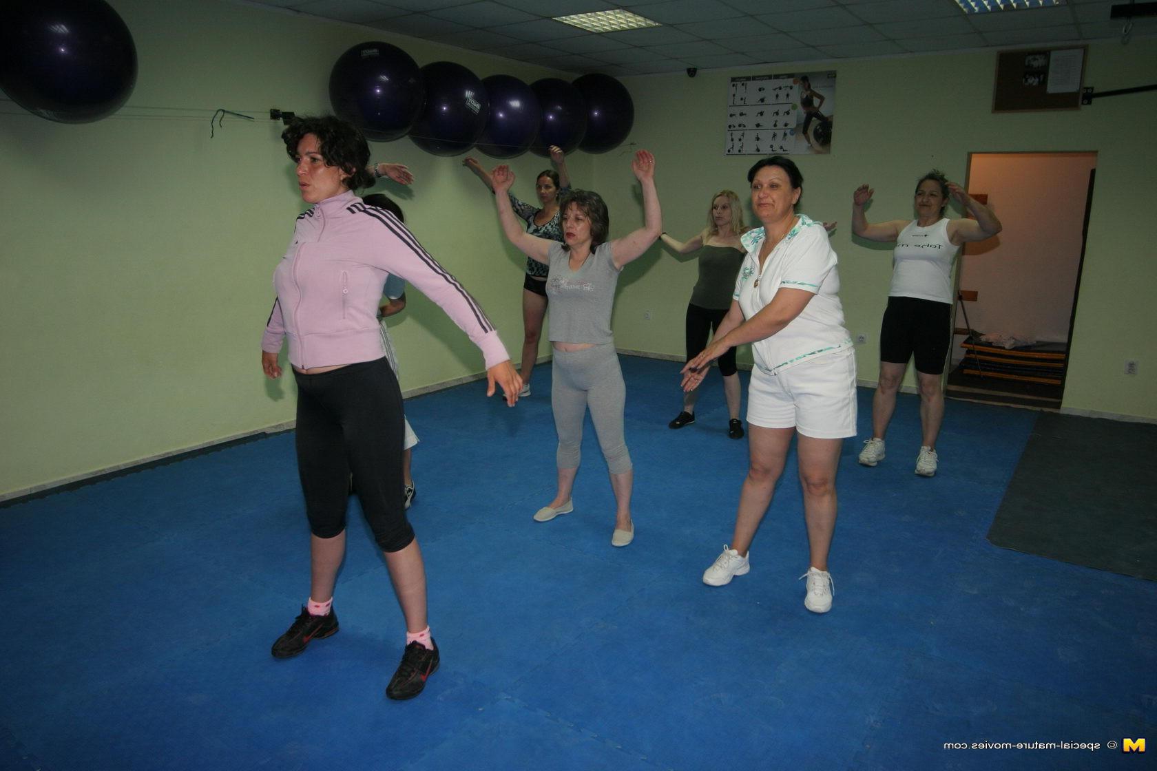 16P Mature women working out with and without clothes on