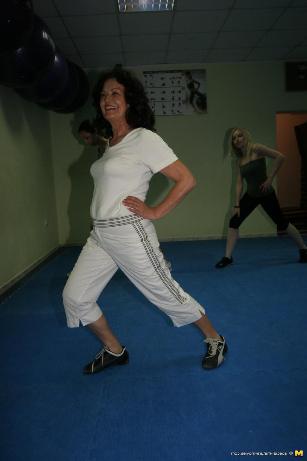 16P Mature women working out with and without clothes on