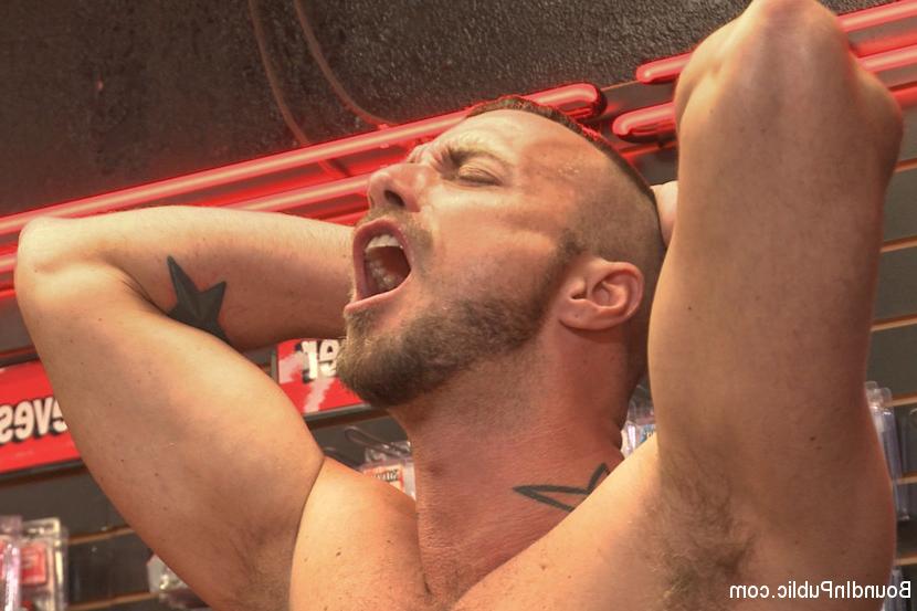 15P Beard full of cum  Bound stud fucked with machines and cock alike
