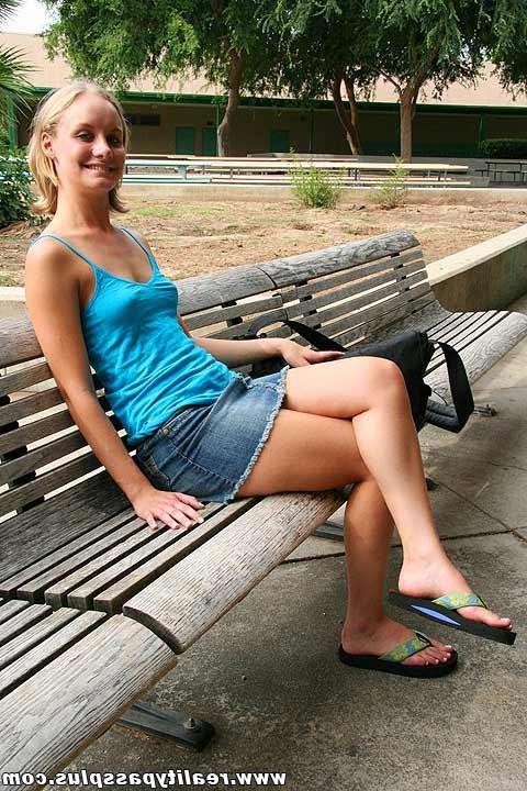 16P Cute young blonde flashes her small tits before a big cock banging