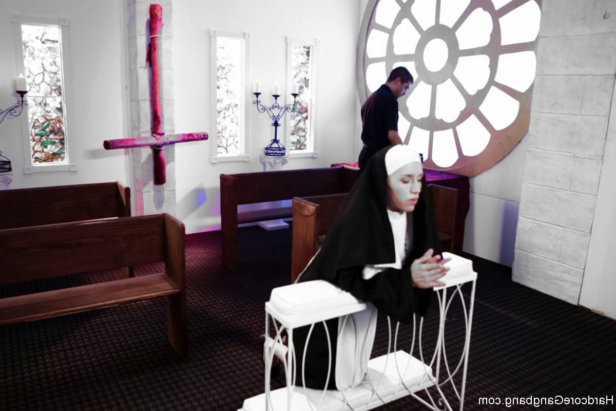 24P Petite Blonde Lives out Fantasy Nun Gangbanged by 5 Priests in Chapel
