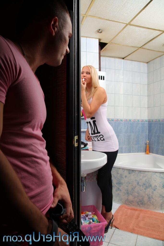 18P Petite cutie in ripped up clothes gets a mouthful of hot cum
