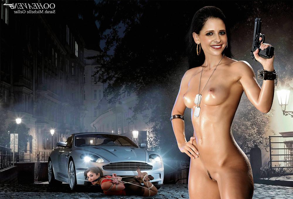 16P Sarrah Michelle Gellar fucking with two big cocks