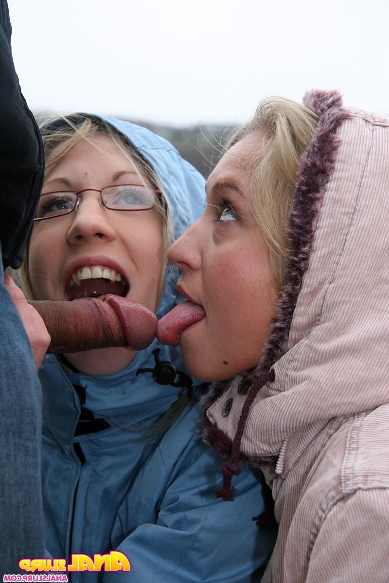 14P Girl catches cum in her ass while another slurps it all up