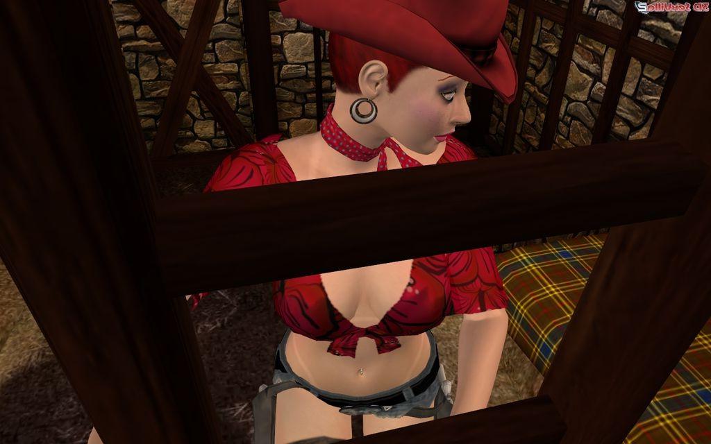 16P 3d cowgirl alone in a barn with her anal dildo