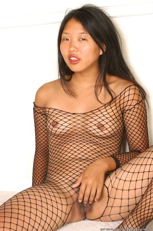 15P Fishnet wearing hairy exotic type chick striking some poses