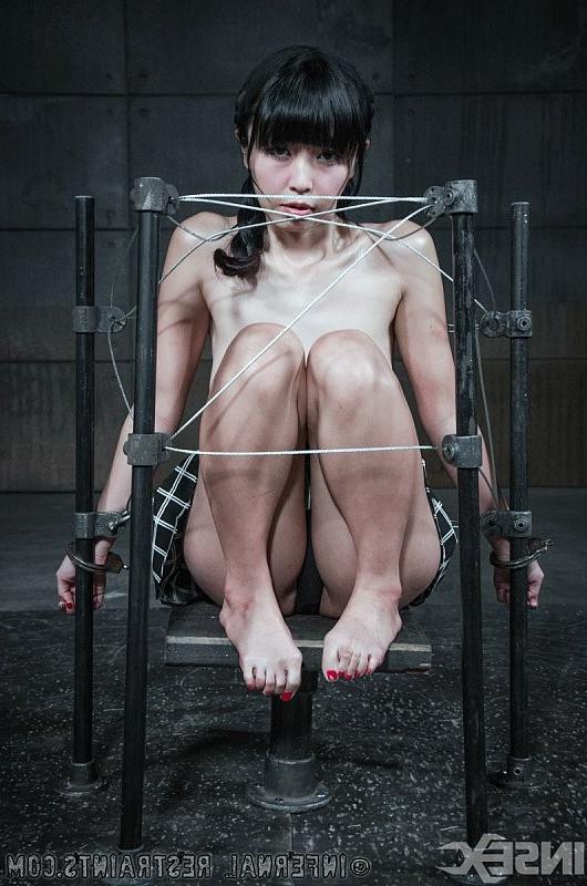 16P Marica Hase asian babe is bound in dungeon her pussy spread