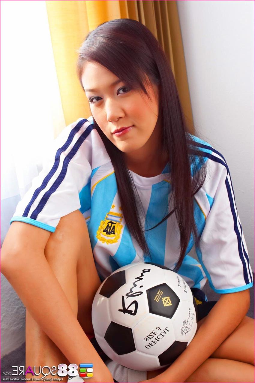 15P Irene Fah posing with a soccer ball
