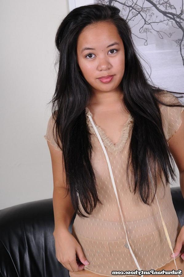 15P Innocent looking Asian babe posing sexy in her nude pantyhose