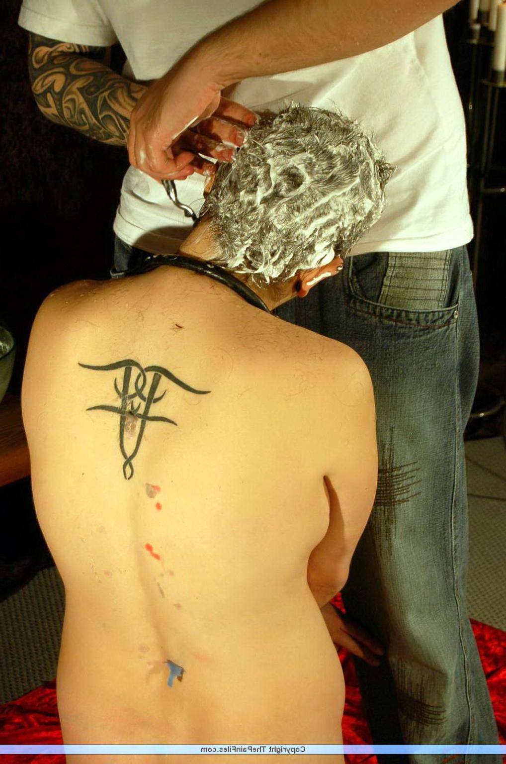 16P Oriental slavegirls bound blowjobs and headshaving