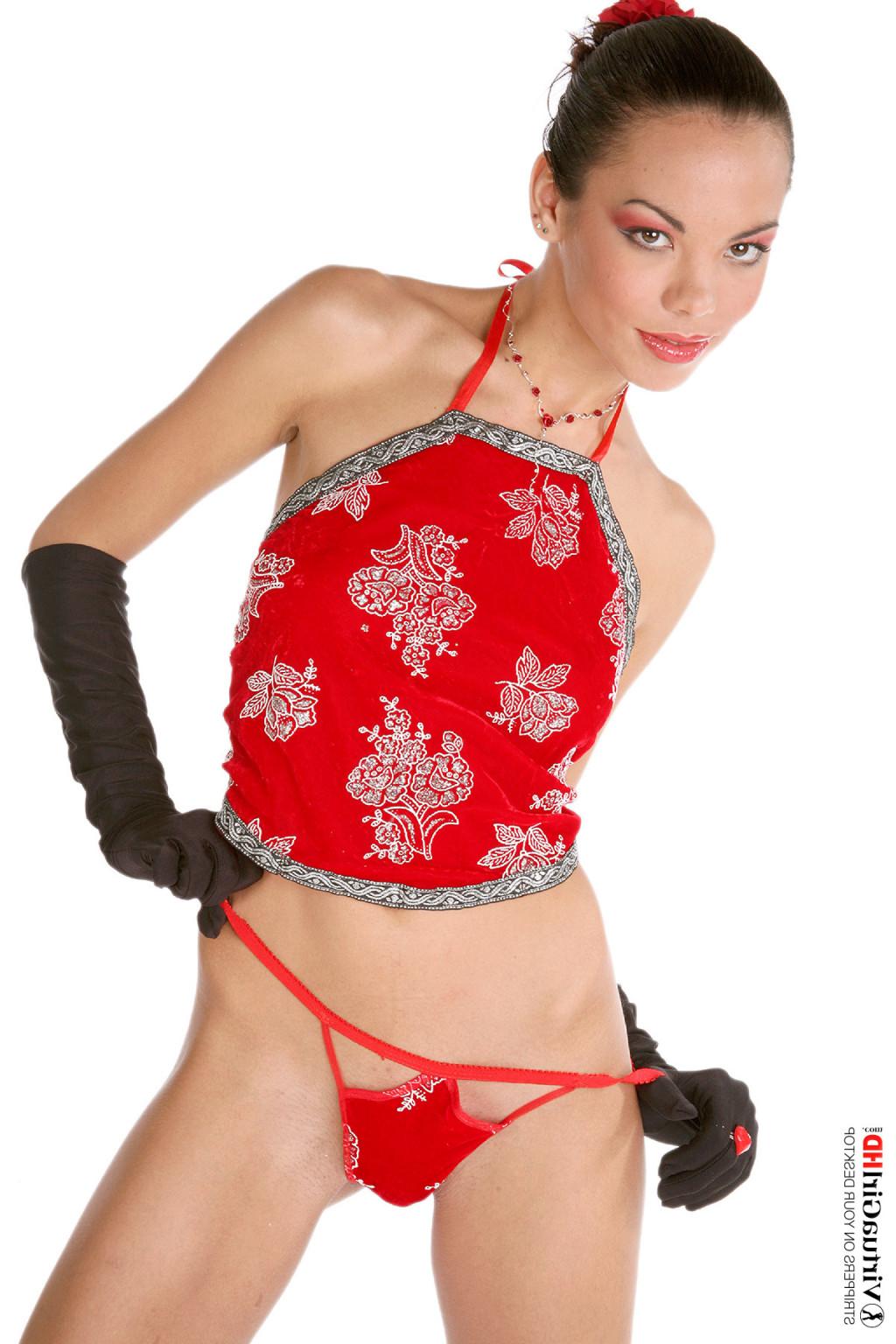 15P Exotic asian babe with a katana teasing in sexy panties